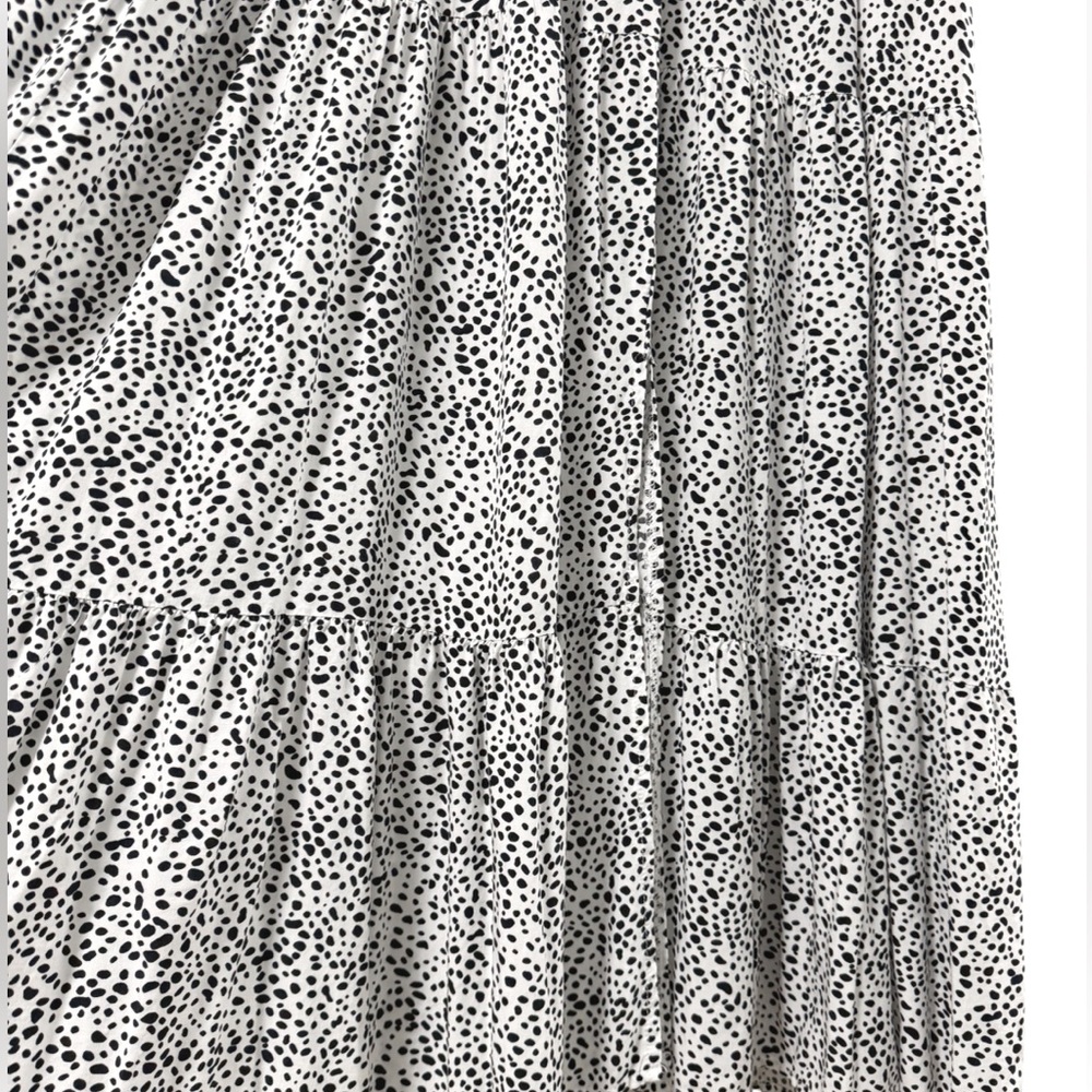 Black and White Dalmatian Print Tiered Ruffled Viscose Sundress Dress - Picture 5 of 9